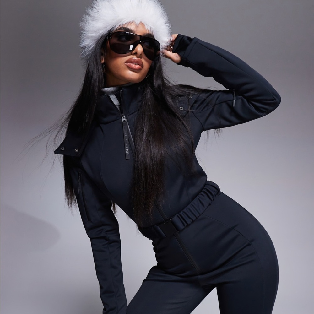 ASOS 4505 Ski Belted Suit With Skinny Leg and Faux Fur Hood Size US 6